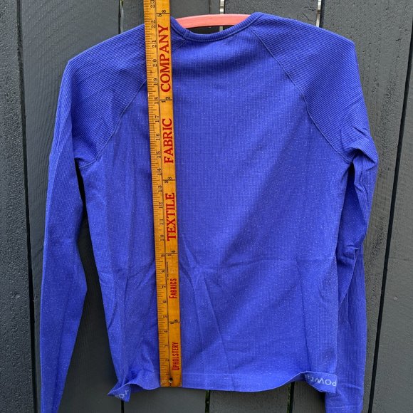 Sparkly deep purple athletic stretchy seamless "Own Your Power" VGUC w/thumbhole - Picture 11 of 11